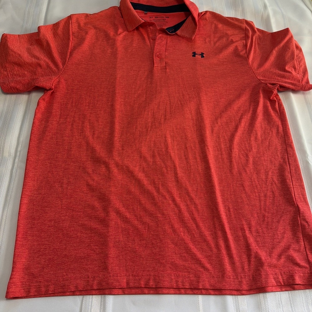 Under Armour Mens XXL Playoff Polo Shirt Orange Heathered HeatGear Loose Fit
